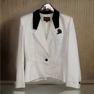 Vtg Sasson Women's White and Black Linen Blend Blazer-12/13-EUC